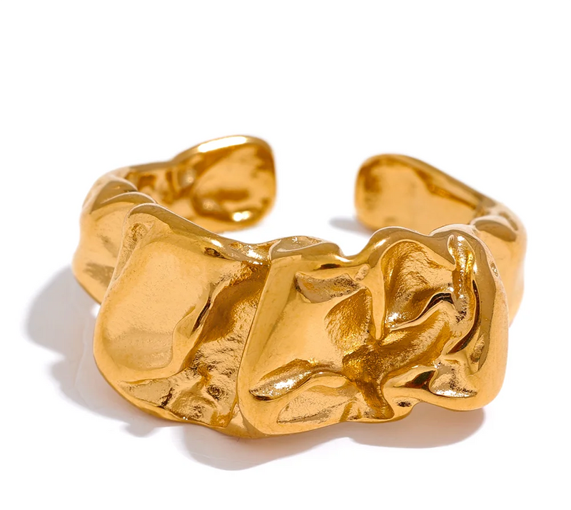 New Stainless Steel Creative Metal Wide Ring for Women Gold Color Texture Temperament Jewelry Waterproof Accessories