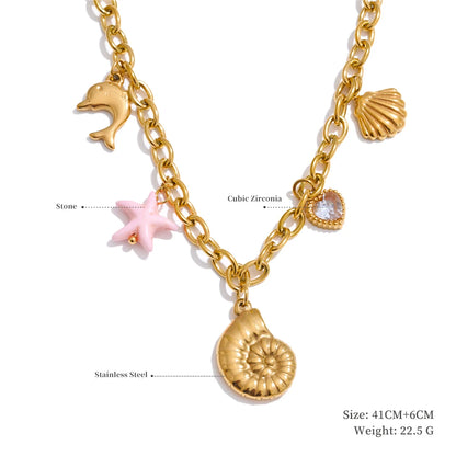 Trendy Sun Ocean Charm Pendant Handmade Jewelry Golden Waterproof PVD Plated Stainless Steel Summer Jewelry 2025 Wholesale
