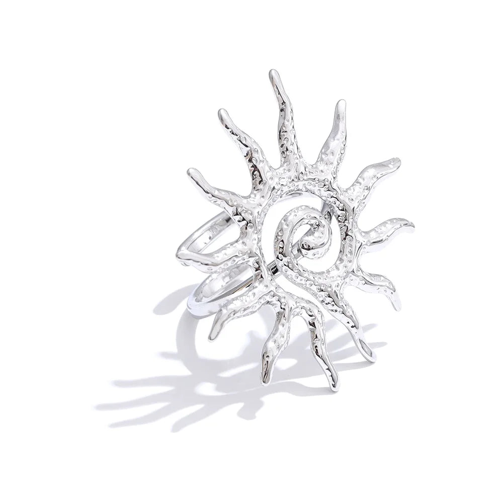 Hot Style Metal Sun Adjustable Ring for Women 18K Gold Color Stainless Steel Trending Daily Finger Jewellery Gift