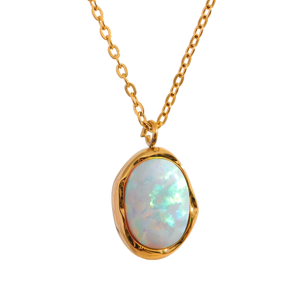 Exquisite Stylish Processed Opal Stone Minimalist Small Chic Pendant Necklace 18k Gold Plated Jewelry for Women Gift