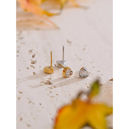 Delicate AAA Bling Cubic Zirconia Heart Love Stud Earrings Valentine's Day Gift High Quality Stainless Steel Daily Jewelry