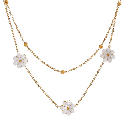 Summer Imitation Shell Flower Double Layer Chain Necklace Anklet for Women Trendy Plant Charm Jewelry Bijoux Gift