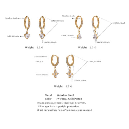 Delicate Cubic Zirconia Heart Water Drop Flower Drop Hoop Earrings Stainless Steel Premium Daily Jewelry 2025