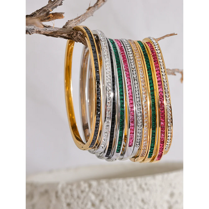 Two Shape Round Square Colorful Cubic Zirconia Stainless Steel Bracelet Bangle Luxury Fashion Women Jewelry Bijoux
