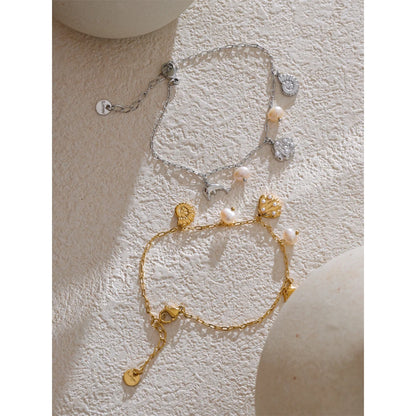 Ocean Style Stainless Steel Shell Conch Dolphin Pearls Drop Charm Anklet Fashion Exquisite Jewelry Bijoux Femme