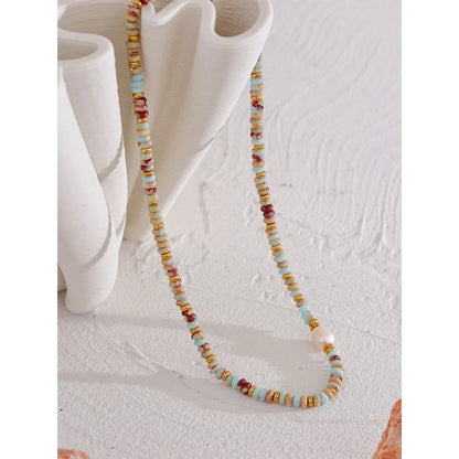 Trendy Natural Stone Freshwater Pearl Collar Chain Necklace Stainless Steel Handmade Stylish Beads Jewelry Bijoux Gift