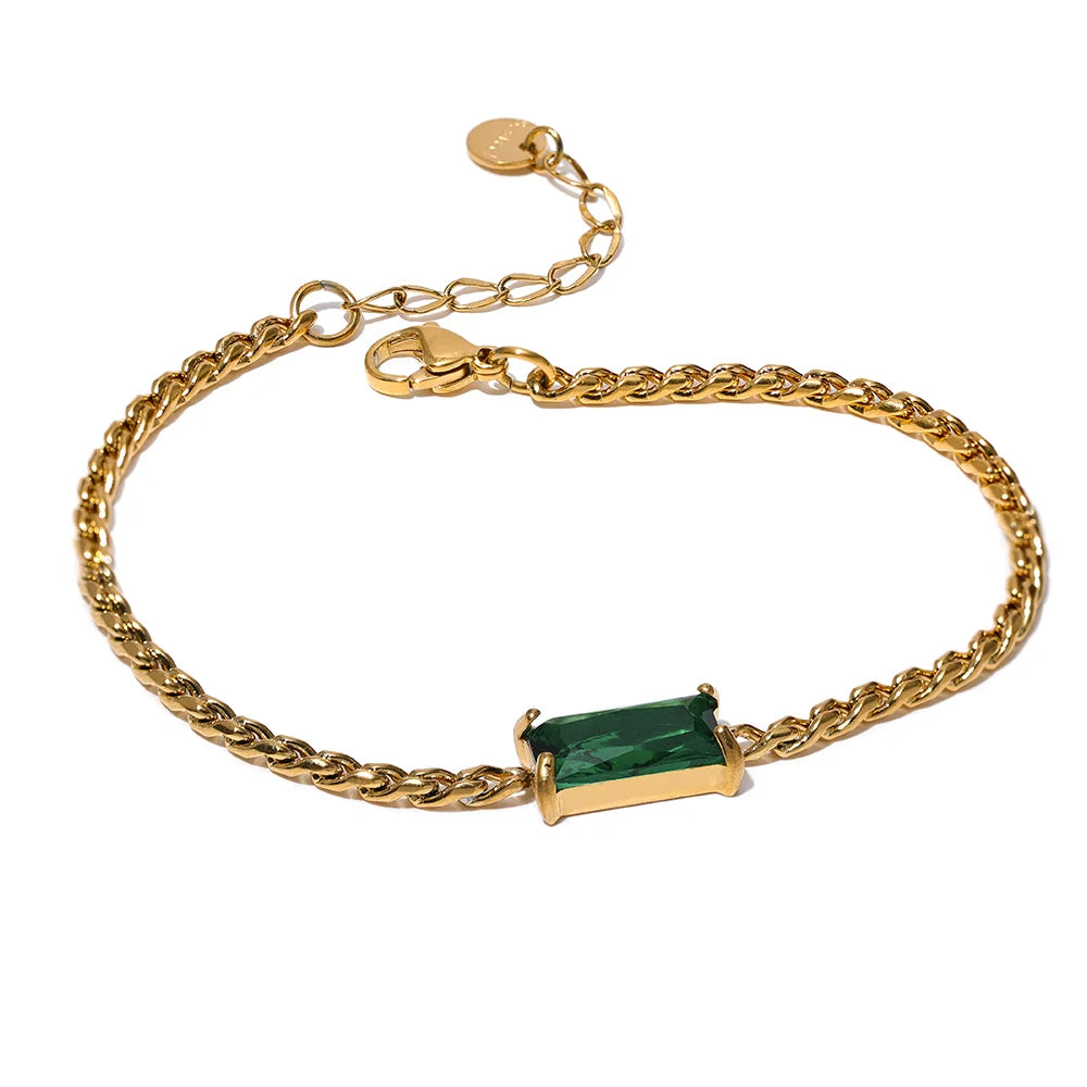 High Quality Chain Cubic Zirconia Stainless Steel 18k Gold Color Bracelet Bangle Women Waterproof Stylish Jewelry Bijoux