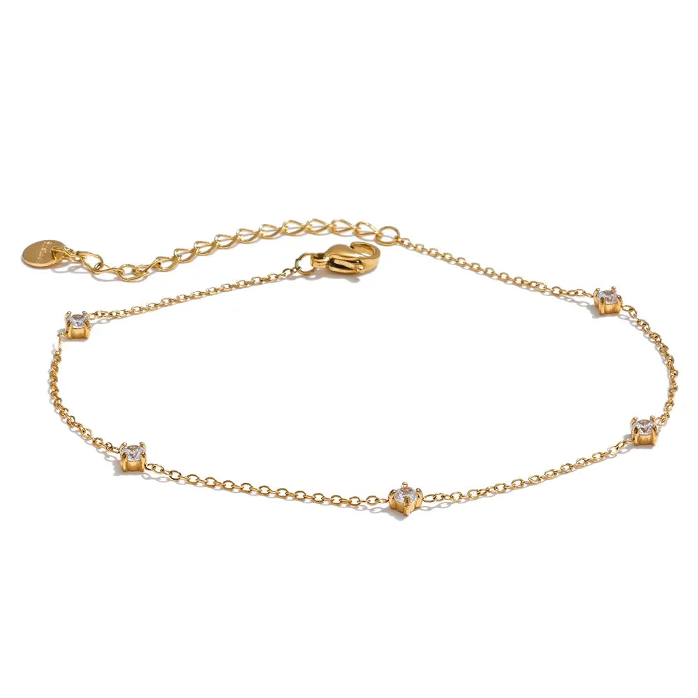 Stainless Steel Cubic Zirconia Necklace Anklet Bracelet Rust Proof Attractive Classic Bling Chic Thin Chain Jewelry