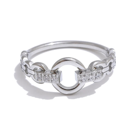 678# High Quality Stainless Steel Cubic Zirconia Setting Link Finger Ring Exquisite Stylish Jewelry Daily Gift for Self