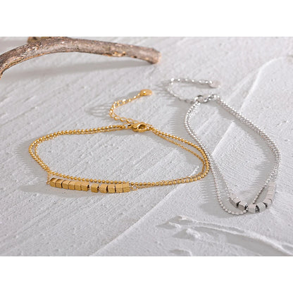 Waterproof Stainless Steel Square Bead Chain Layered Anklet for Women Gold Color Statement Summer Sandy Beach Jewelry