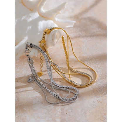 Stainless Steel Shiny Cubic Zirconia Layered Chain Stacking Bracelet Bangle Waterproof Women High Quality Fashion Jewelry