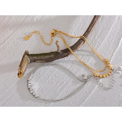 Waterproof Stainless Steel Square Bead Chain Layered Anklet for Women Gold Color Statement Summer Sandy Beach Jewelry