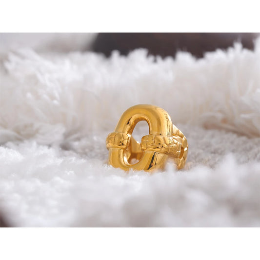 Stylish Stainless Steel Geometric Hollow Wide Cast Chunky Ring Charm Texture Rust Proof Statement Finger Jewelry Gift