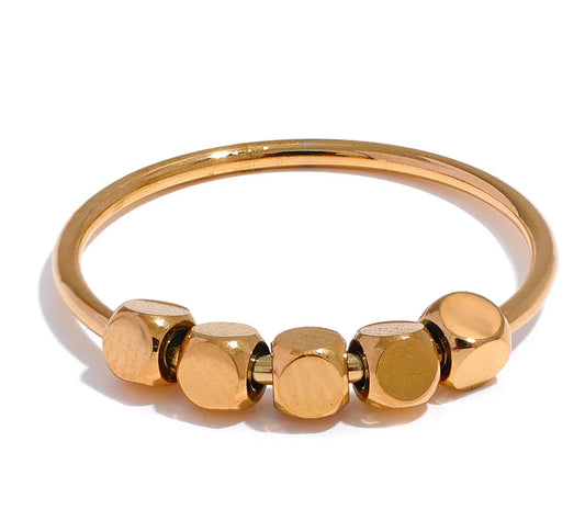 Stainless Steel Square Beads Ring Women Fashion Thin Metal Gold Silver Color Summer Rust Proof Finger Jewelry Anneaux