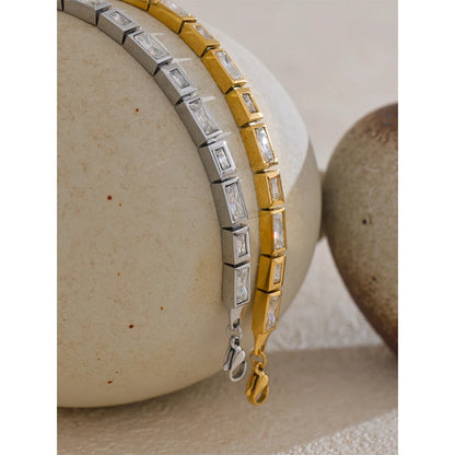 Waterproof High Quality Shiny Cubic Zirconia Chain Premium Bracelet Bangle Stainless Steel New Jewelry