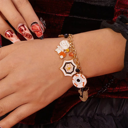 Halloween Funny Pumpkin Ghost Bracelet For Women Black Bat Spider Web Hat Metal Chain Bangles Hip Hop Punk Festival Jewelry Gift