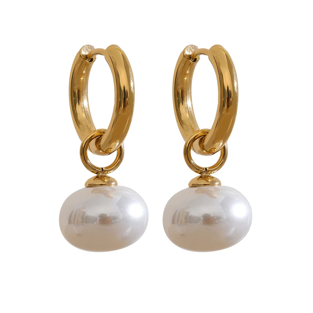 High Quality Imitation Pearls Drop Stainless Steel Golden Korean Hoop Earrings Charms Fashion Jewelry Bijoux Femme Gift