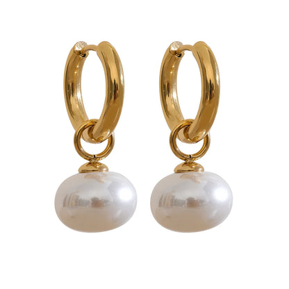 High Quality Imitation Pearls Drop Stainless Steel Golden Korean Hoop Earrings Charms Fashion Jewelry Bijoux Femme Gift