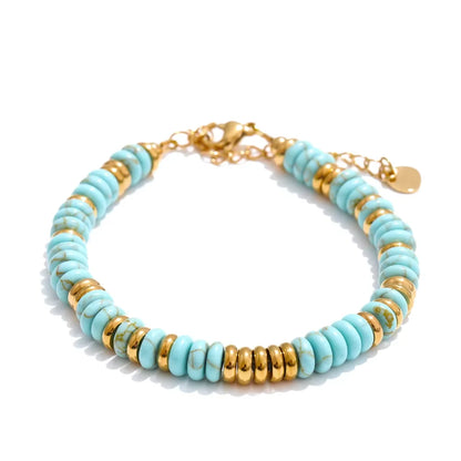 Colorful Natural Stone Beads Chain Handmade Bracelet Bangle Waterproof Bohemia Stainless Steel Y2K Trendy Jewelry Gift