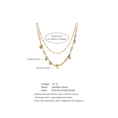 Exquisite Stainless Steel Green Natural Stone Double-Layer Chain Stacking Necklace for Women High Quality Jewelry Gift