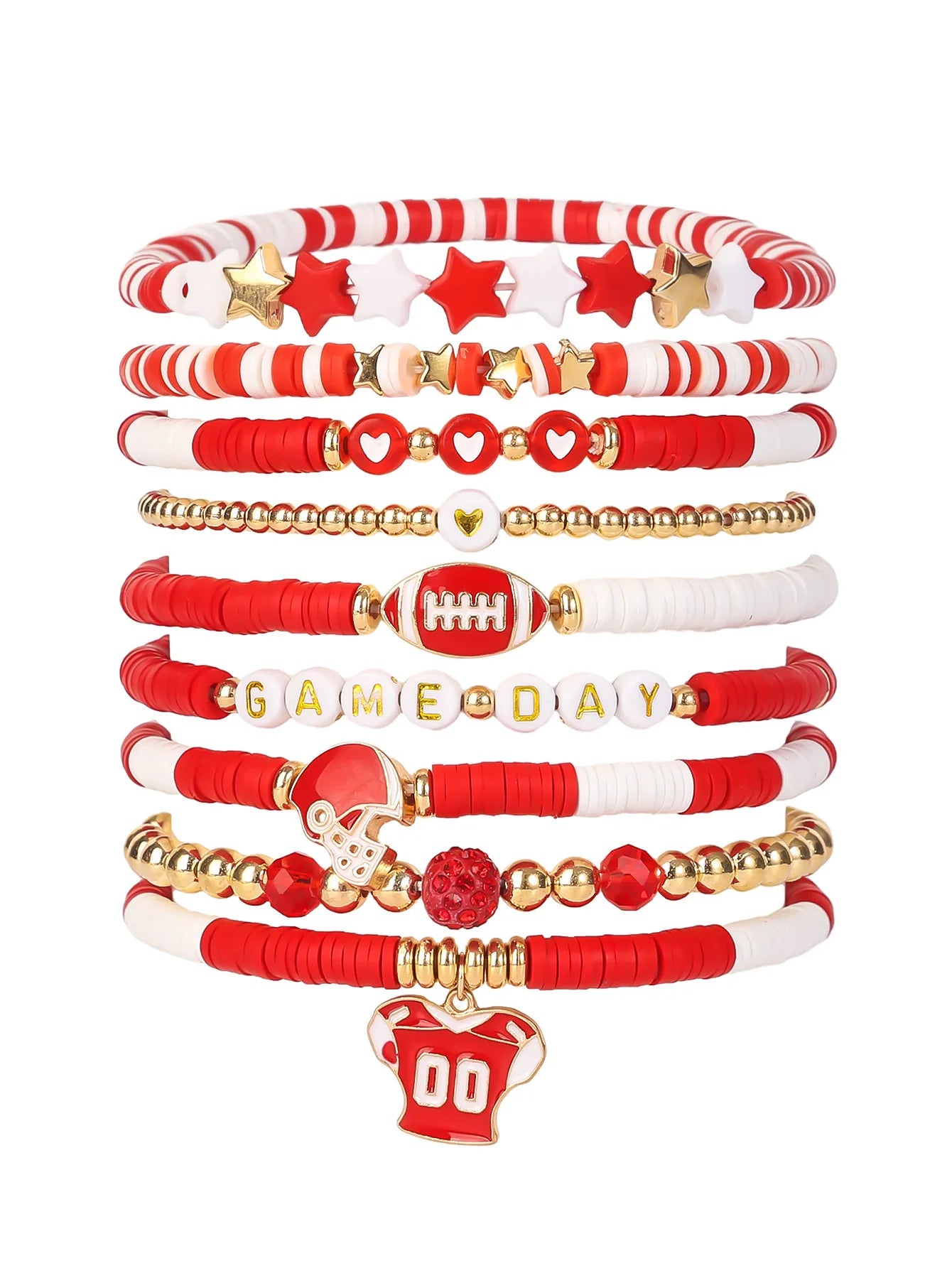 7pc/8pc/9pc Game Day Football Charm Bracelet: Stackable Sports Jewelry for Moms & Dads - Perfect for Football Fans