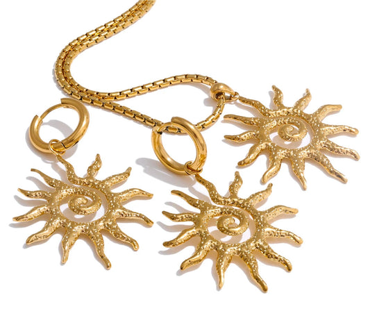 New Popular Stainless Steel Sun Drop Necklace Hoop Earrings for Women Tarnish Resistant Charm Jewelry Set Accessories Gift
