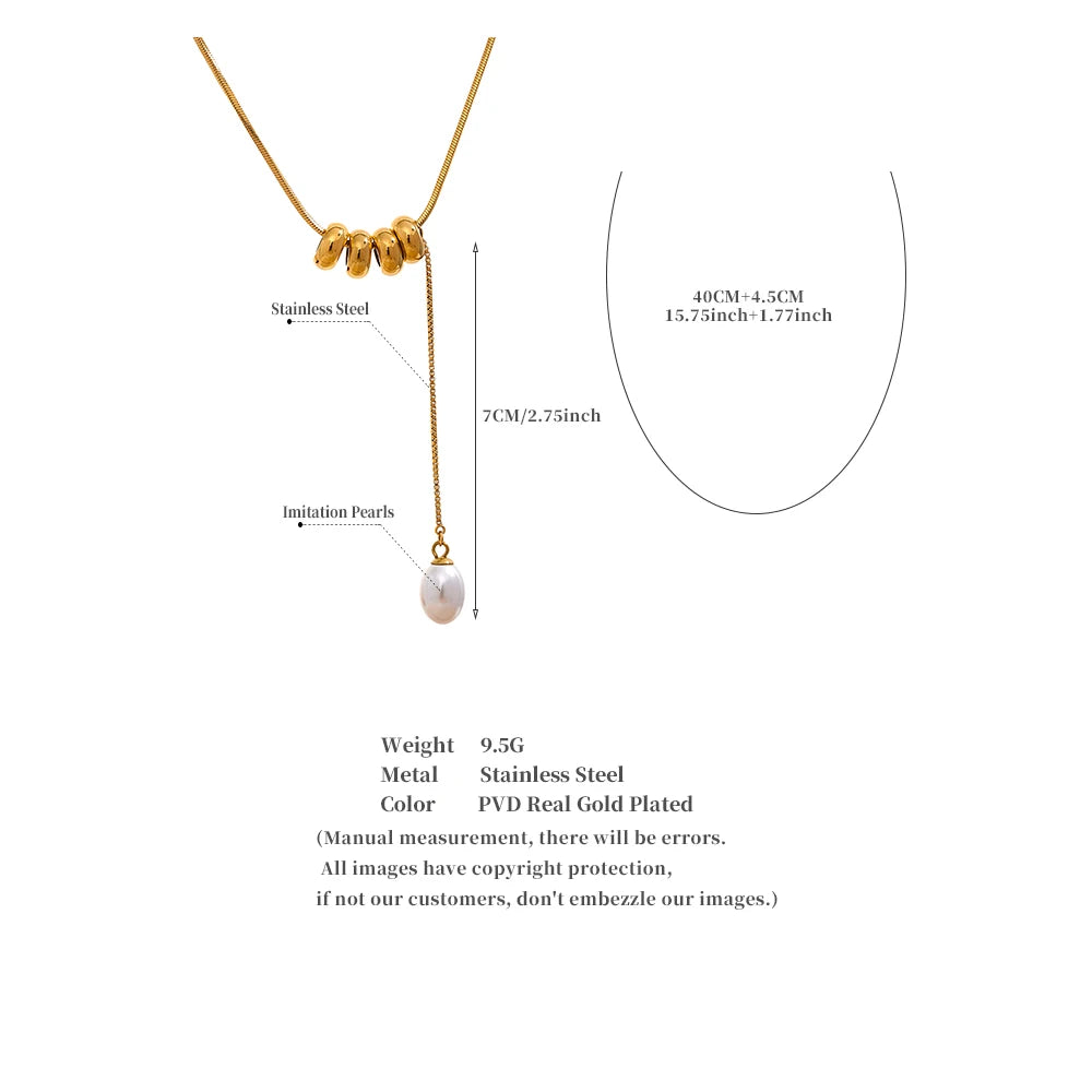 Stainless Steel Round Beads Chain Drop Imitation Pearls Fashion Necklace Elegant Charm Jewelry бижутерия для женщин