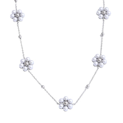 Fashion Imitation Pearls Handmade Flower Beads Chain Necklace Women 18K Gold Color PVD Stainless Steel Jewelry Waterproof