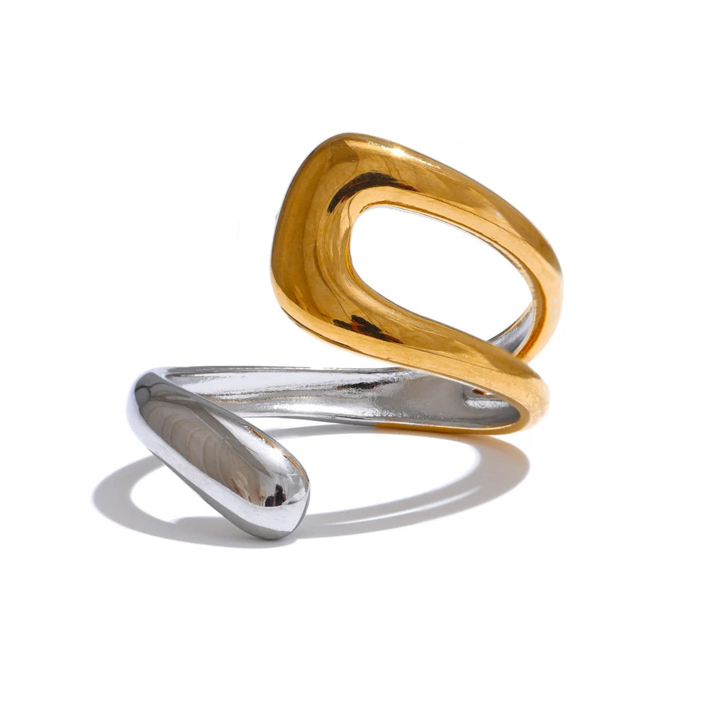 Stainless Steel Geometric Hollow Adjustable Double Color Ring Waterproof Finger Jewelry Wholesale Gift