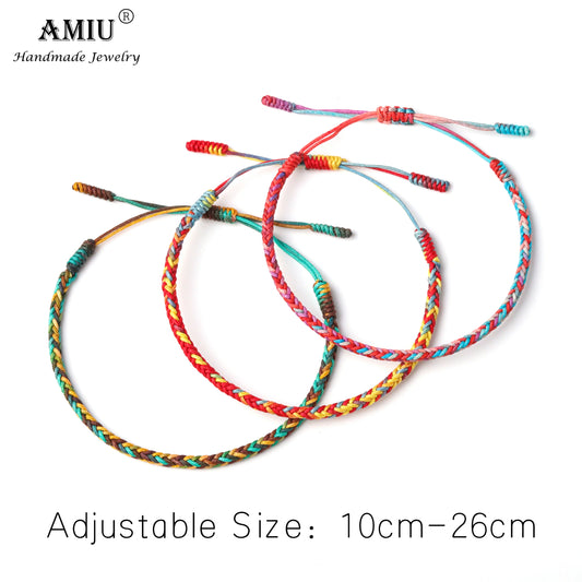 AMIU Gradient Colors Tibetan Handmade Buddhist Lucky Bracelets & Bangles As Gift Rope Knots Amulet Tibet Braided Bracelet