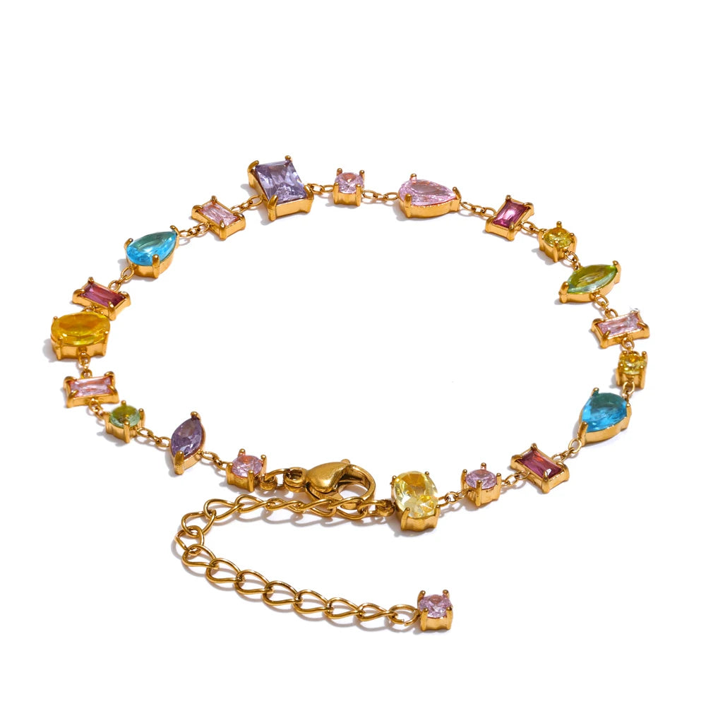 Waterproof Gift Delicate Colorful Luxury Cubic Zirconia Chain Chic Bracelet Bangle Women Stainless Steel Wrist Jewelry