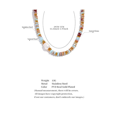 Trendy Natural Stone Freshwater Pearl Collar Chain Necklace Stainless Steel Handmade Stylish Beads Jewelry Bijoux Gift
