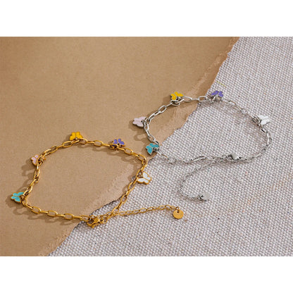 Summer Stainless Steel Enamel Butterfly Drop Chain Anklet for Women Waterproof 18K PVD Plated Fashion Jewelry