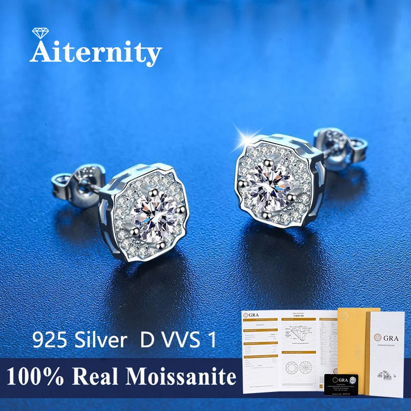 NEW 100% Pass Diamond Tester Pen Moissanite Stud Earrings 925 Sterling Silver D VVS1  For Women 2 GRA Certificates Moissanite 01