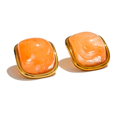 Y2K Colorful Resin Square Golden Stud Earrings Women Summer Stainless Steel 18k Plated Candy Charm Jewelry Waterproof