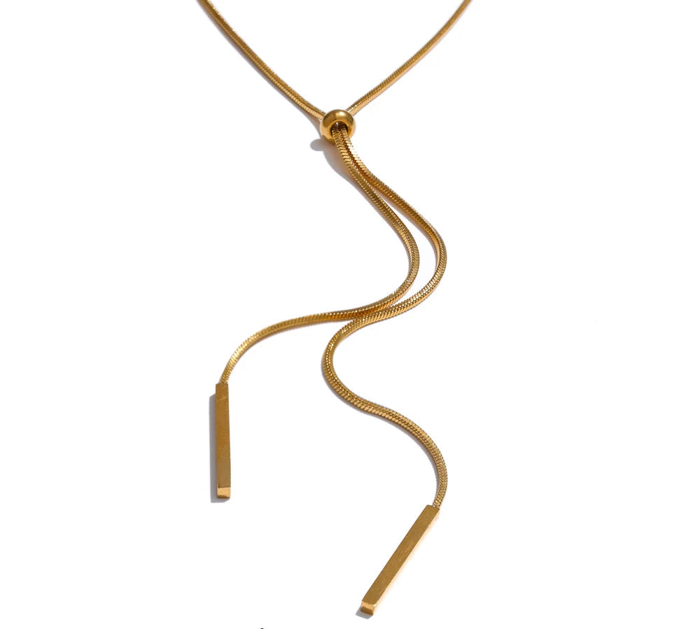 80+5cm Stainless Steel Adjustable Exquisite Sweater Chain Smooth Necklace for Women Minimalist Collar Fashion PVD Jewelry