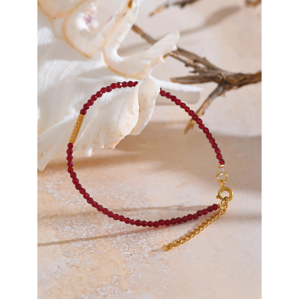 Ancora Ankela Red Crystal Thin Bracelet Popular Fashion Exquisite Bracelet Stainless Steel Beads Handmade Jewelry
