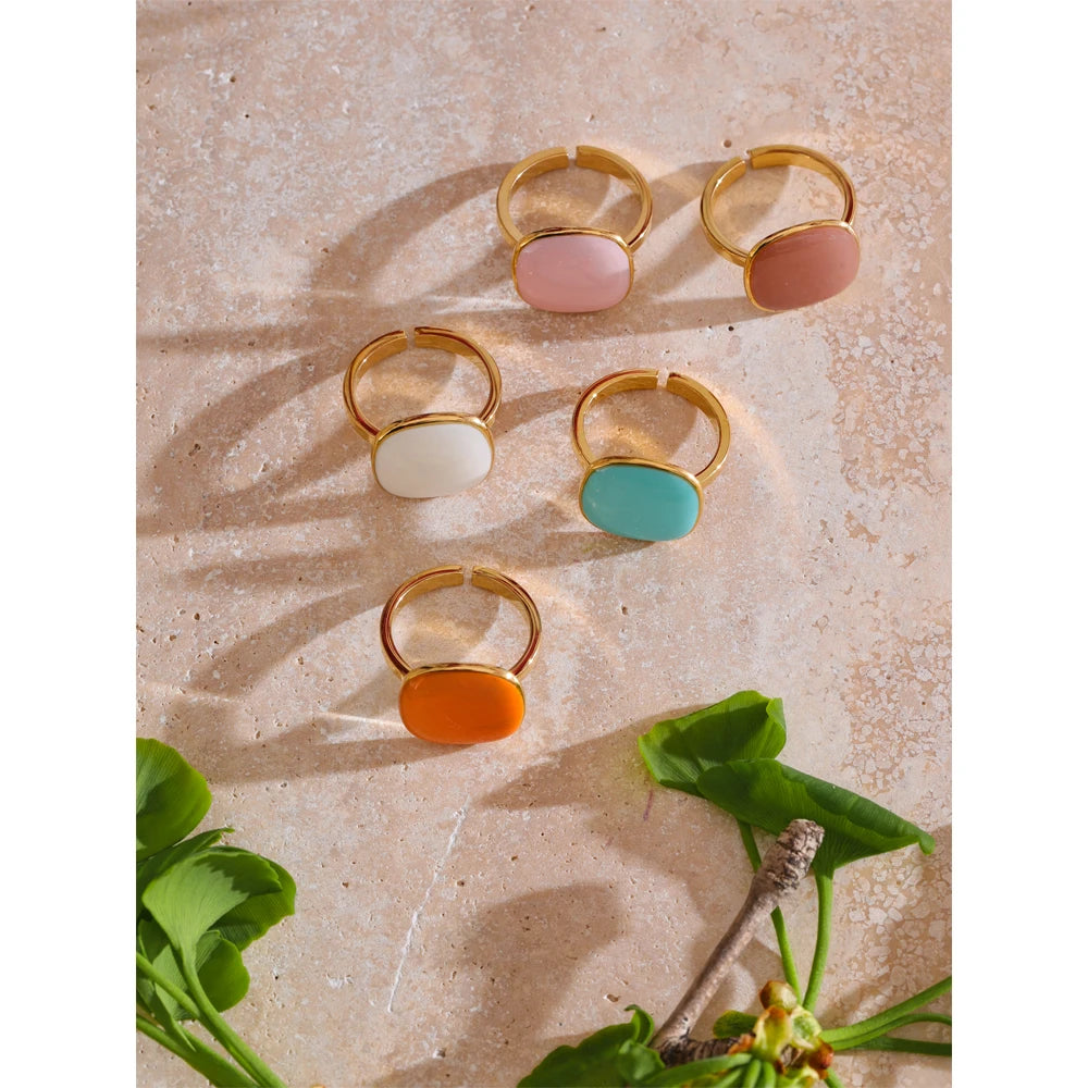 Arrivals Candy Sweet Square Adjustable Ring 18K Golden PVD Plated Stainless Steel Summer Popular Charm Jewelry Gift