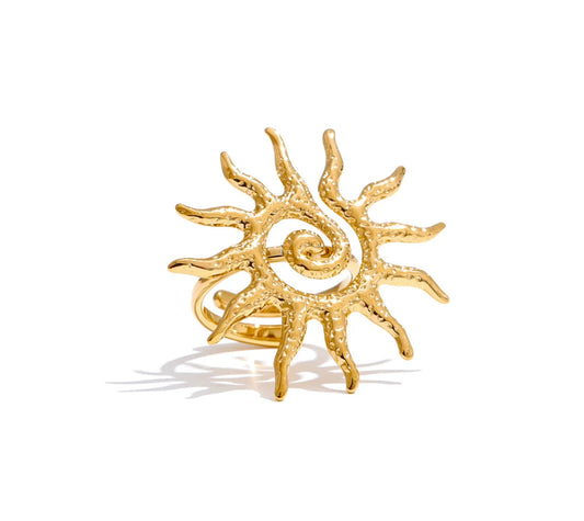 Hot Style Metal Sun Adjustable Ring for Women 18K Gold Color Stainless Steel Trending Daily Finger Jewellery Gift
