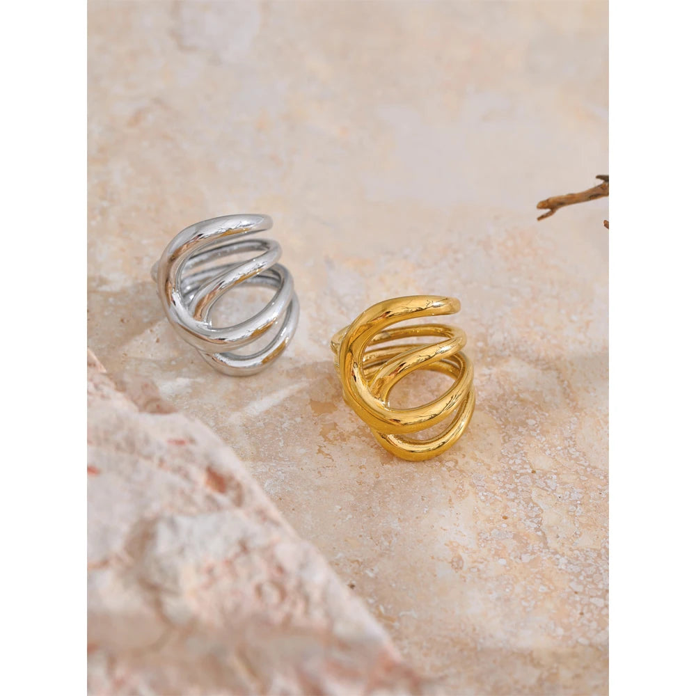 6789# Stylish Unique Design Stainless Steel Metal Geometric Unusual Ring Statement Daily Exquisite Jewelry Gift