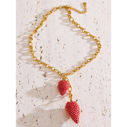 Waterproof Sweet Red Lovey Strawberry Charms Pendant Necklace for Women Stainless Steel New Arrivals Trend Jewelry 2025