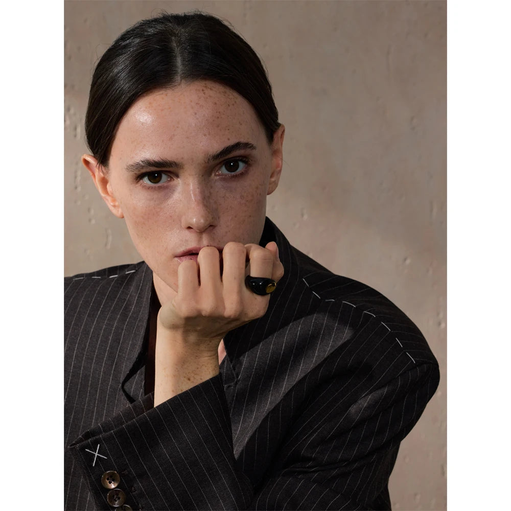 6789# Stainless Steel Black Enamel Geometric 316L Unique Ring Minimalist Texture Waterproof Finger Unusual Jewelry New