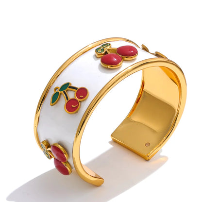 64mm Stainless Steel White Enamel Cherry Shape Cuff Bracelet Bangle Hot Style Exquisite Jewelry Gift