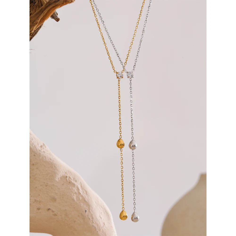 Summer Stainless Steel Heart Love Y Chain Long Thin Sexy Necklace Tarnish Resistant Metal Popular Chic Jewelry 2025