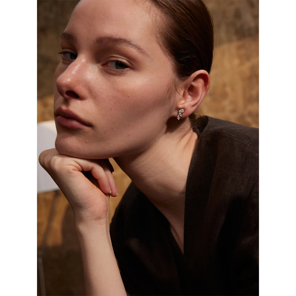 Waterproo Shiny Cubic Zirconia Exquisite Wing Small Stud Earrings Daily for Women Wholesale Stainless Steel Chic Jewelry