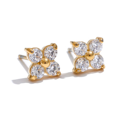 Popular Waterproof Shiny Cubic Zirconia Flower Sweet Stud Earrings 316L Stainless Steel Delicate Premium Daily Jewelry