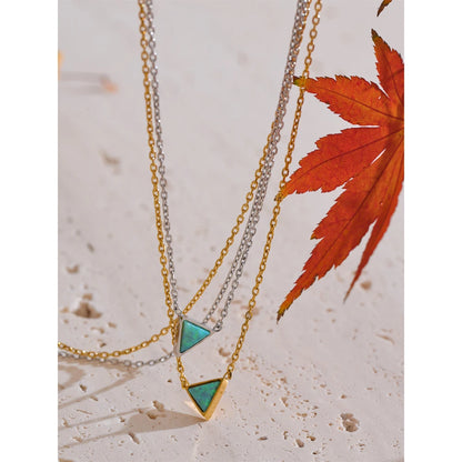Exquisite Stainless Steel Natural Australia Opal Stone Triangle Pendant Necklace Small Chic Neck Jewelry Recommend Gift
