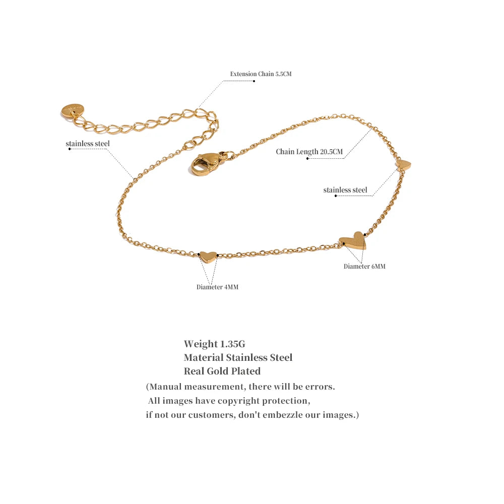 Rust Proof Stainless Steel Heart Chain Anklet Gold Silver Color 18K PVD Plated Summer Fashion Jewelry for Women