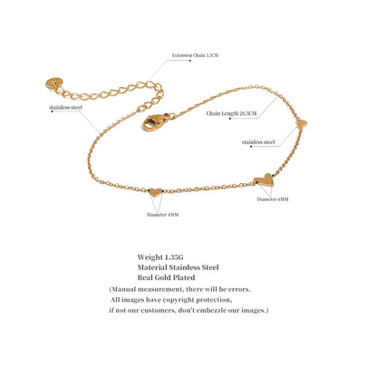 Rust Proof Stainless Steel Heart Chain Anklet Gold Silver Color 18K PVD Plated Summer Fashion Jewelry for Women