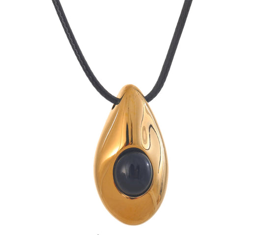 Stainless Steel Water Drop Agate Stone Pendant PU Leather Necklace for Women Statement Fashion Jewelry Accessories New